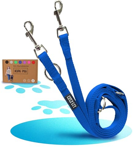 KURI PAI® Komfortable Hundeleine 3m | Verstellbare Hundeleine kleine Hunde | Bambusviskose | Strapazierfähig und weich | Perfekt für alltägliche Spaziergänge | S (1.5cm Breit) - Blau