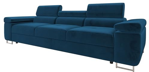 Mirjan24 Sofa Torezio III mit Einstellbare Kopfstützen, Dreisitzer Polstersofa, Füße aus Metall Chrom, Sofagarnitur, Wohnlandschaft, Couchgarnitur (Manila 26)