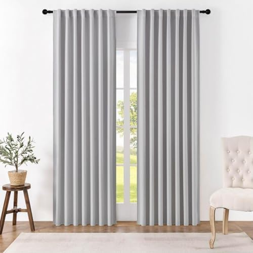 Joydeco Gardinen Blickdichte Vorhänge mit Schlaufen Verdeckten Grauweiß | 2er Set,H225 x B140 cm,Verdunklungsvorhänge für Schlafzimmer und Wohnzimmer,Hitzeschutz Thermovorhang,UV-schutz