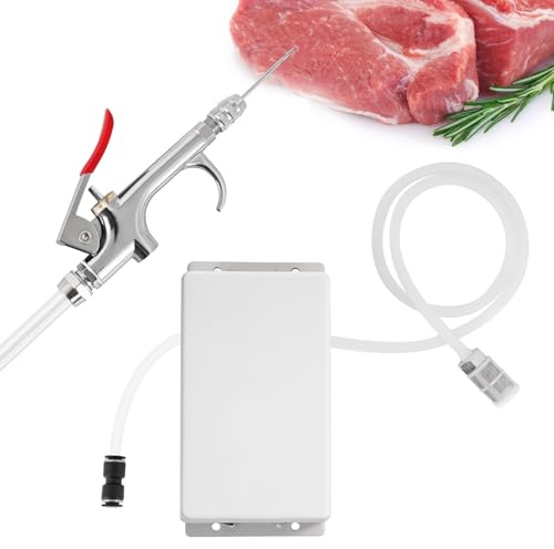 MXBAOHENG Pistola Inyectora de Carne con Manguera Inyectora Eléctrica de Acero Inoxidable 70W Jeringa para Carne Pistola Individual con 10 Agujas para Asar Pavo, Cerdo, Carne de Res