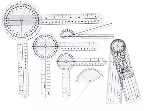 Goniometer Physiotherapie, Winkelmesser 6PCS Medizinisches Goniometer Set 360° PVC Medizinischer Winkelmesser Spinal Lineal Winkellineal Transparenter Gelenkmesser für Orthopädie
