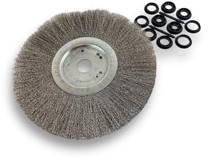 Kibros Lot 6 brosses circ. touret INOX fil dur Ø 300 mm 1 rang | Fil dur 0.30 mm ondulé, alésage 32 mm + réducteur bague 25-12 mm, meuleuse affûteuse ponceuse, décapage ébavurage brossage.