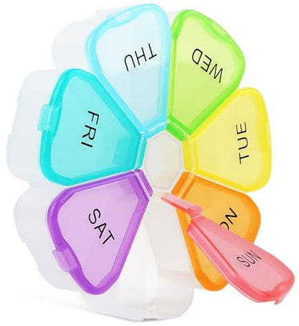 Pillenbox 7 Tage, Tablettenboxen Tablettenbox 7 Tage Klein, Pillendose 7 Tage Tablettenb, Tablettenbox für Eine Woche, Medikamentenbox, Tabletten Box Tablettendose für Unterwegs Rund