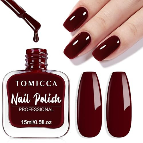 TOMICCA Dunkelrot Nagellack, 15ml Glänzend Schnelltrocknender Langanhaltender, Rot Abziehbar auf Wasserbasis Nagellack für DIY Nail Art Maniküre
