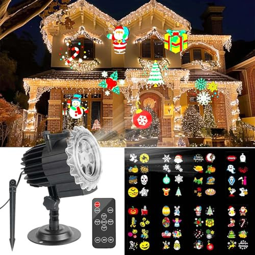Annefly Christmas Projector Light Indoor Outdoor with 8 Moving HD Slides Waterproof Projection Light with Remote Control Timer for Christmas Thanks Giving Halloween Garden Decorations