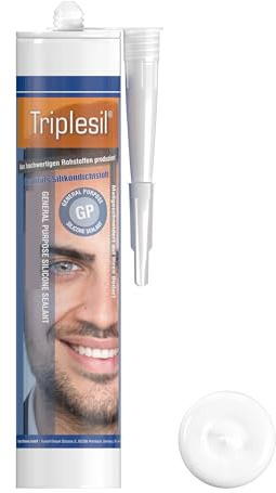 Triplesil Premium Sanitär Silikon 1 x 310 ml weiß – Silikon Dichtstoff für Bad, Küche & Fenster – Wasserdicht – Silikon zum Abdichten Innen & Außen –UV Fugensilikon (1x white)