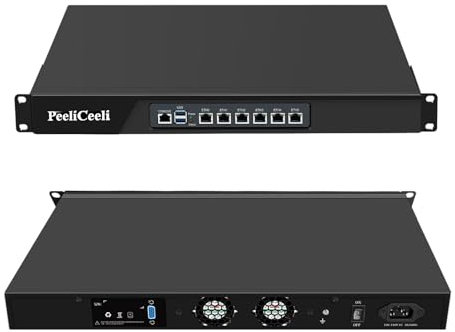 PeeliCeeli 19 Inch Firewall Hardware 12th Gen N100, 1U Rackmount PC for VPN Router, OPNsense Appliance 1U with 6 x i226V 2.5GbE LAN, DDR5 16GB RAM 128GB SSD, Console, VGA