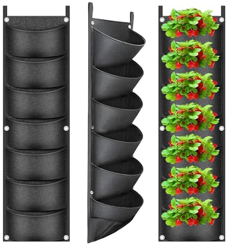 Lotvic Lot de 2 sacs de culture à suspendre avec 7 poches - Jardinières murales à suspendre pour clôture, plantes d'extérieur - Jardinière verticale à suspendre pour légumes, fraises, cour, jardin,
