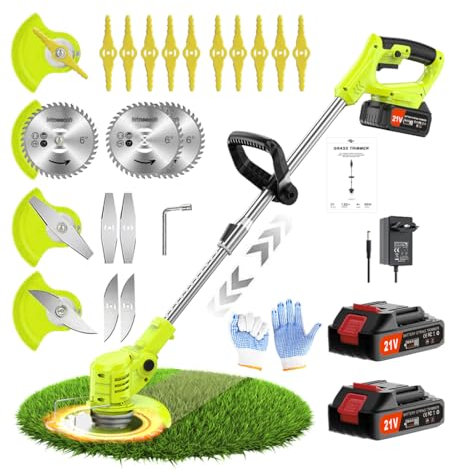 Jwdj Coupe Bordure sans Fil avec Batterie 21V Debroussailleuse Electrique sans Fil avec 2 Batteries de 2,0 Ah et 650W Debrouissalleuses Batterie avec Moteur de 6 000 TR/Min, Efficace et Facile