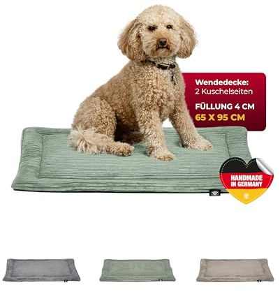 HS-Hundebett® Hundedecke Cord mit Füllung M (65x95 cm) – Waschbare Wendedecke – Kuscheldecke für Hunde – Gemütlicher Ruheplatz – Grün, Made in DE