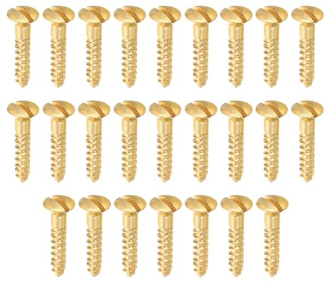 PATIKIL M4 x 20mm Slotted Wood Screw, 25 Pack Solid Brass Oval Head Flat Head Self Tapping Screws for Wood Furniture Connecting, Gold Tone
