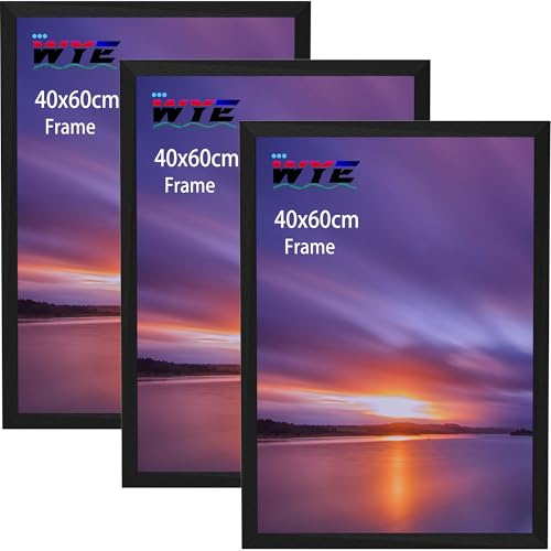 wyewye Bilderrahmen 40x60 cm, Holz, Acryl (kein Glas) 40x60 cm, 3er Set für Druck Urkunde Foto Rahmen nur an die Wand hängen Schwarz