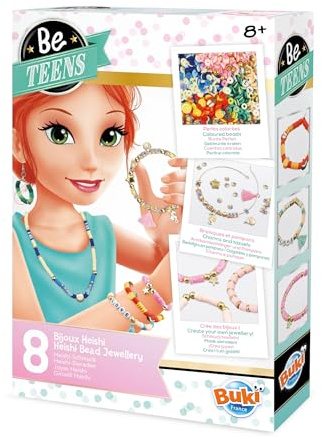 Buki BE123 - DIY Heishi-Schmuck Bastelset für Kinder ab 8 Jahren | Heishi Perlen Set für Armbänder & Halsketten | Kreativset zum Schmuck selber Machen, Gold und Rosa
