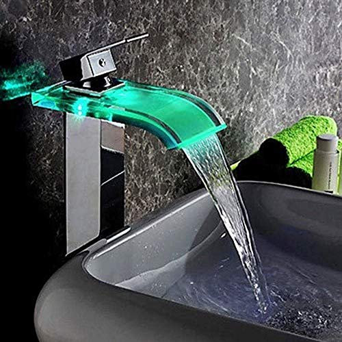 Grifo mezclador de lavabo LED moderno – Grifo de baño de vidrio de cascada alto con tecnología AED para un mejor rendimiento