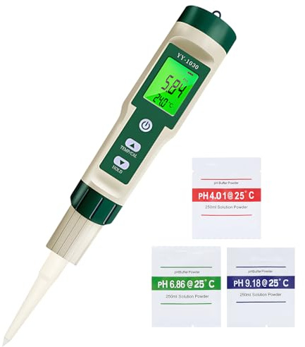 pH Messgerät für die Herstellung von Fermentierten Lebensmittel Test pH | pH Messgerät Teig Käse Wasserqualität Obst Erde Fleisch, °C/°F, IP67 Hintergrundbeleuchtete LED, PH-Kalibrierung Pulver-Kit
