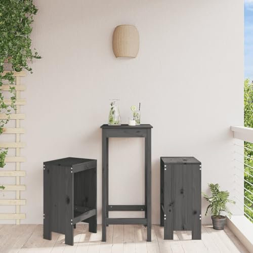 XINCXIN Barhocker 2 STK., Gartenstühle Korbsessel Gartenmöbel Terrassenstühle Geeignet für Terrace Pool Garden Outdoor Grau 40x36x75 cm Massivholz Kiefer