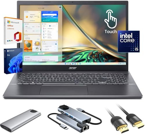 acer Aspire 5 Ordinateur portable à écran tactile FHD IPS de 15,6 pour étudiants et entreprises, Intel Core i5-13420H, 8 Go de RAM LPDDR5, SSD de 2 To, webcam, Wi-Fi 6, HDMI, avec accessoire, avec