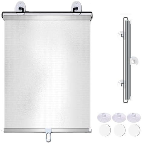 Saugnapfes Rollo Fensterrollo,Sonnenschutz Verdunkelungsrollo mit Saugnäpfen,Temporäre Jalousien Ohne Bohren,Einziehbarer Sichtschutzvorhänge Für Fenster,Sichtschutz (40x60cm,Weiß)