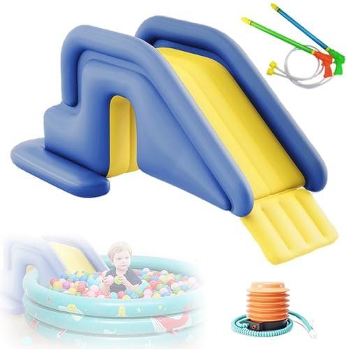 GDAONUDK Inflatable Outdoor Swimming Pool Water Slide, Inflatable Water Slide Swimming Pool Play Center with Foot Pump and Water Gun for Kids and Adults, Ages 6 and Up(Blue)
