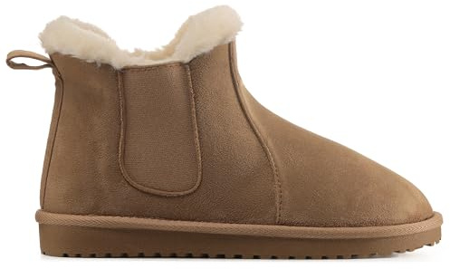 Polar Women’s Faux Fur Chelsea Boots – Slip-On Ankle Boot with Soft Fleece Interior, Faux Suede Upper, Elastic Side Panels, and Lug Sole Grip for Winter Comfort and Style – Tan 4