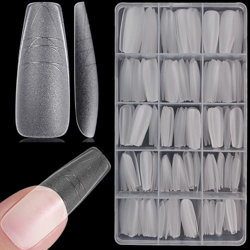 XIAOHEBAN 300 Pezzi Unghie Finte Ballerina - 15 Misure Tip In Gel Per Unghie con Linee Ausiliarie, Soft Gel Tips Unghie Finte, Tip Unghie Ricostruzione per Saloni di Manicure & Home Nail Art