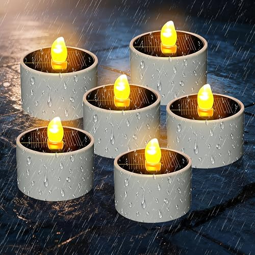 6 Stück Solar Led Kerzen, Solar Teelichter für Außen, Solarlampen für Außen, Solar Kerzen Outdoor, Solarkerzen Außen Wasserdicht für Flackernd, Balkon, Terrassen, Garten