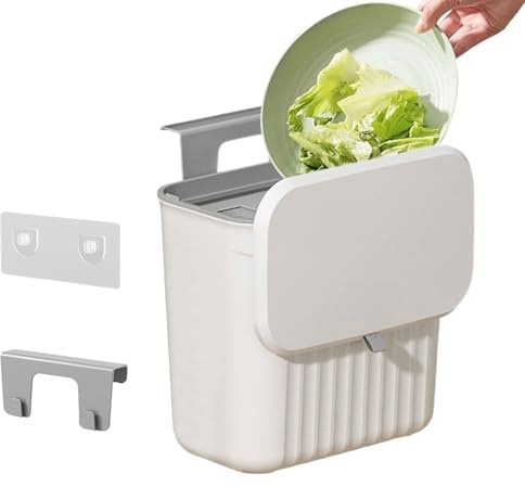 Genérico Papelera De Pared | Cubo De Desechos De Alimentos Con Tapa Y Montaje En Pared | Suministros Diarios Para El Hogar Para Sobre Puerta Bajo Armario Lavandería Oficinas Apartamentos Y Baño