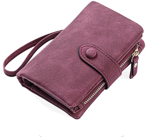 FALAN MULE Geldbeutel Damen mit RFID Schutz, Geldbörse Damen Kleine PU Leder, Münzfach Portemonnaie mit 16 Kartenfächer, Portmonee mit Reißverschluss Kette und Lanyard, Klein Brieftasche