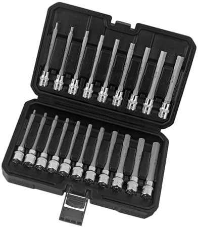 Juego De 20 Llaves Vaso Hexagonales Allen Largas Extendidas Con Accionamiento 3/8 Métricas 3 Mm 12 Mm Británicas 1/8 Y 7/16 Estuche Almacenamiento Incluido Llaves Allen
