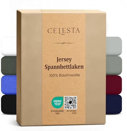CELESTA Spannbettlaken 180x200cm 100% Baumwolle, Oeko-TEX Zertifiziert Jersey Spannbetttuch 180x200, Matratzenhöhe bis 25 cm für Boxspringbett, Sand