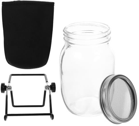 BESTonZON Kit de Germinación con Frasco de Boca Ancha Tapa de Acero Inoxidable y Soporte Incluye Bolsa para Sombrear Apto para Cultivo de Semillas y Brotes Casa