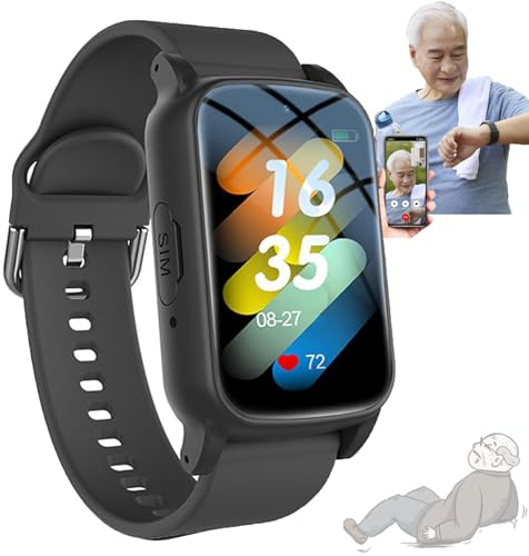 YhsPkAh Montre Connectée pour Seniors Atteints De Démence, Montre Anti-Chute avec Détection De Chute, Alarme De Chute, Traceur GPS, Appel Sos, Appel Vidéo HD, étanche Ip67 Black