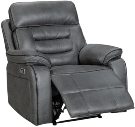 Lovesofas Grey Faux Leather Power Recliner Chair – Wide Electric Reclining Armchair with Position Lock, Large Recliner Armchair for Living Room, Gaming & Home Cinema Chairs | VENETIAN