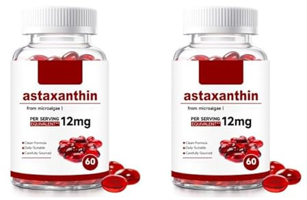Premium Astaxanthin 12mg|från mikroalger| Led-, ögon- och hudstöd, icke-GMO-glutenfri (antal 60),2Pcs