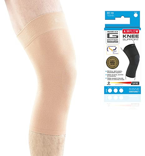 Neo-G Knee Support for Running, Sports, Daily Wear – Knee Bandage Support for Sprains, Strains, Joint pain, Weak Muscles - Multi Zone Knee Compression Sleeve - Airflow - XL – Beige
