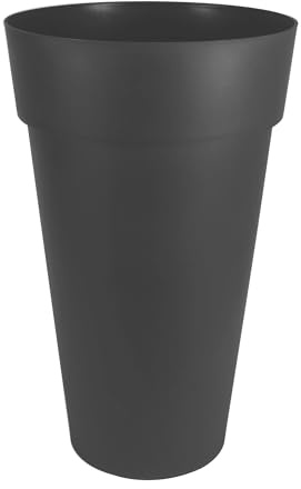 EDA - Pot de Fleur Vase Haut XXL TOSCANE Ø 48 cm - 90 L - Intérieur & Extérieur - Zone de rétention d'eau pour limiter l'Arrosage - Plastique Recyclé - Ø 48 x H.80 cm - Gris Anthracite