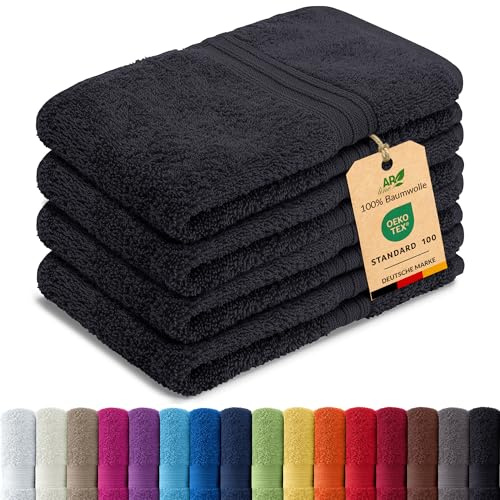 AR Line Arizona 4er Set Gästetücher 30x50 cm – 100% Baumwolle, 500 g/m², Gästehandtücher weich & saugstark in Farbe: Schwarz