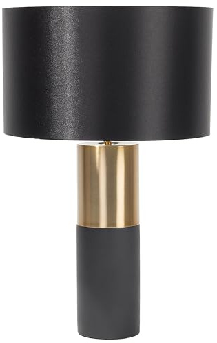 Beliani Klassische Tischlampe schwarzer runder Lampenschirm grau-goldenes Gestell Darling