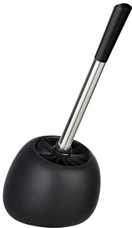 WENKO WC-Garnitur Polaris, hochwertiger Toilettenbürstenhalter aus edler Keramik, inklusive Toilettenbürste, 15 x 34,5 x 14,5 cm, Schwarz matt, 34.5 x 14.5 x 17 cm