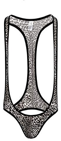 Swbreety Herren Jockstrap Leotard Leopard Unterwäsche Jumpsuit Wrestling Singlet - Schwarz - Small