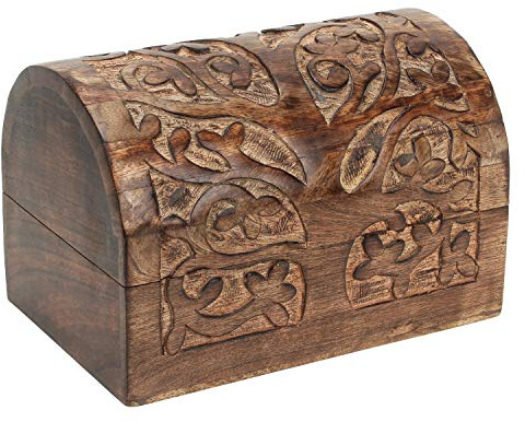 Ajuny Handcrafted Decorative Jewelry Box Beautifully Tree Of Life Design Carving Wooden Treasure Chest Jewellery Storage Boxes Organizer Trinket keepsake Holder Watch Box, Great for Gifts - 9x6 Inch