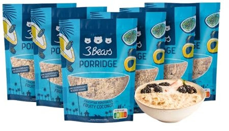 3Bears Porridge - Fruchtige Kokos I 6x400g veganes Porridge mit Vollkorn-Haferflocken I Mit rein natürlicher Süße und ohne Zusatzstoffe I auch als Oatmeal, Frühstücksbrei oder Overnight Oats