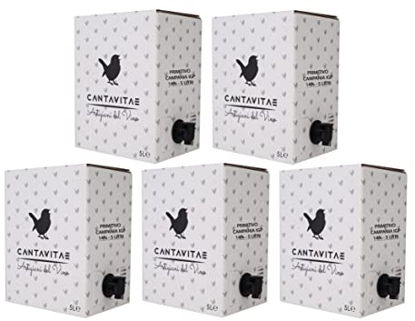Confezione 5 Bag in Box (25 Litri) da 5 L di VINO PRIMITIVO IGP IGT rosso CAMPANIA 14% Sfuso da Azienda Agricola