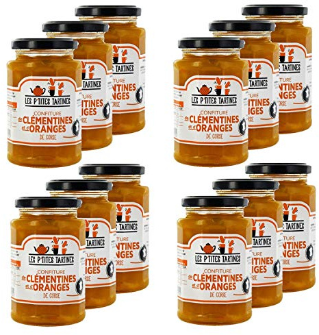 Lot de 12 Confitures Oranges de Corse et Clémentine 315g – Les P’tites Tartines – Grand format économique aux agrumes