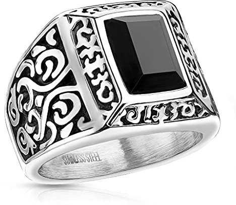 Paula & Fritz® Ring Herren facettenreicher schwarzer Zirkonia 316L Chirurgenstahl Größe 52 (16,6) - 67 (21,3) Herren-Ring Freundschaftsring Partnerring