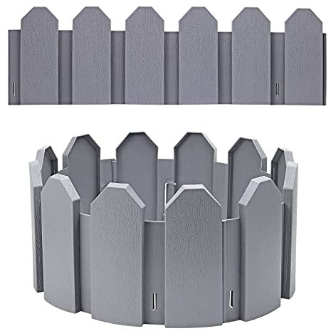 Taylor & Brown 4 Pack Grey Interlocking Garden Edging Picket Effect Plastic Lawn Plant Border Push In Securing Pegs - Ideal for Borders Flowerbeds Paths and Lawns - Covers a 2.35m long edging