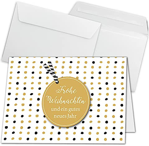 NEUSER PAPIER 50x Weihnachtskarten-Set DIN A6 in modernem Design mit Punkten - Faltkarten mit passenden Umschlägen DIN C6 in Hochweiß mit Haftklebung - Weihnachtsgrüße für Firmen und Privat