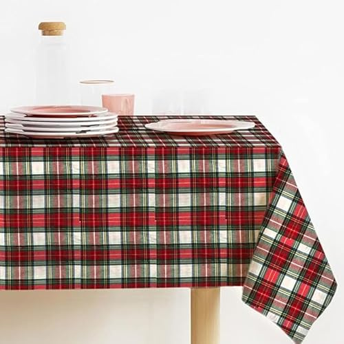 INTRECCI Tovaglia Natalizia, Tovaglia Rettangolare 10/12 Posti, 140x240 cm, Made in Italy, Grande ed Elegante, Tessuto Tinto in Filo, Non Scolora, Resistente. Fantasia: Tartan Scozzese, Bianco