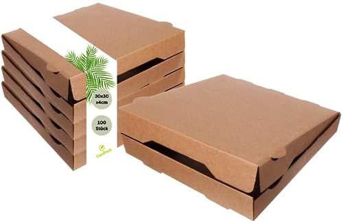 DeinPack Pizzakarton 30x30x4 cm | Pizzaschachtel Karton für Pizza I Pizza-Boxen 30x30x4 cm | Pizzaschachtel Quadratisch Recyclingkarton Braun 100 Stück
