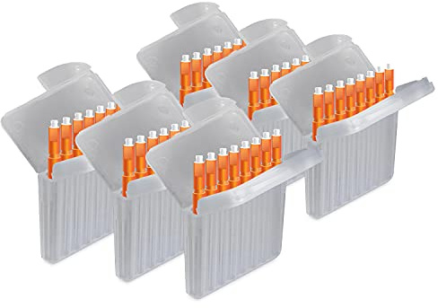 JB White 48 Stück Cerumenfilter für Hörgeräte kompatibel mit Starkey Hear Clear Hörgeräten und Kind evo/evoR | Cerumen Filter Höhe: 1,5 mm | Durchmesser 1,7 mm, orange | Wachsschutz Zubehör für Hörgerät, 6 Stück Spender mit je 8 Filtern, Cerumen Filter Höhe: 1,5 mm | Durchmesser 1,7 mm